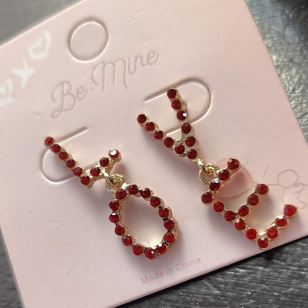 Red Crystal 'LOVE' Drop Earrings